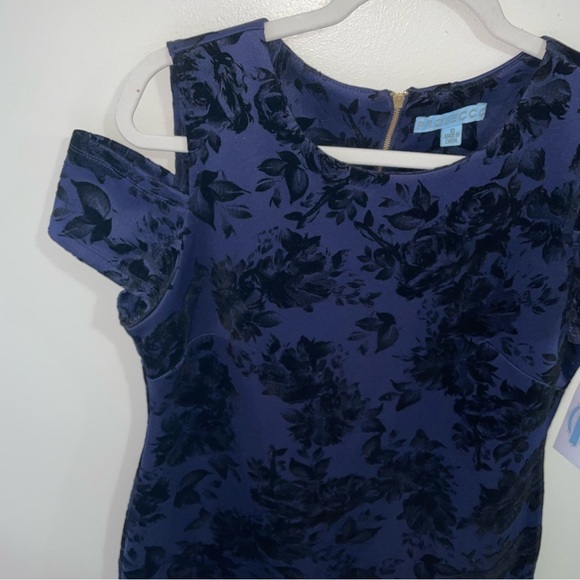 Prosecco NWT Floral Wendy Navy Mini cold shoulder dress Size 10 - Picture 5 of 8